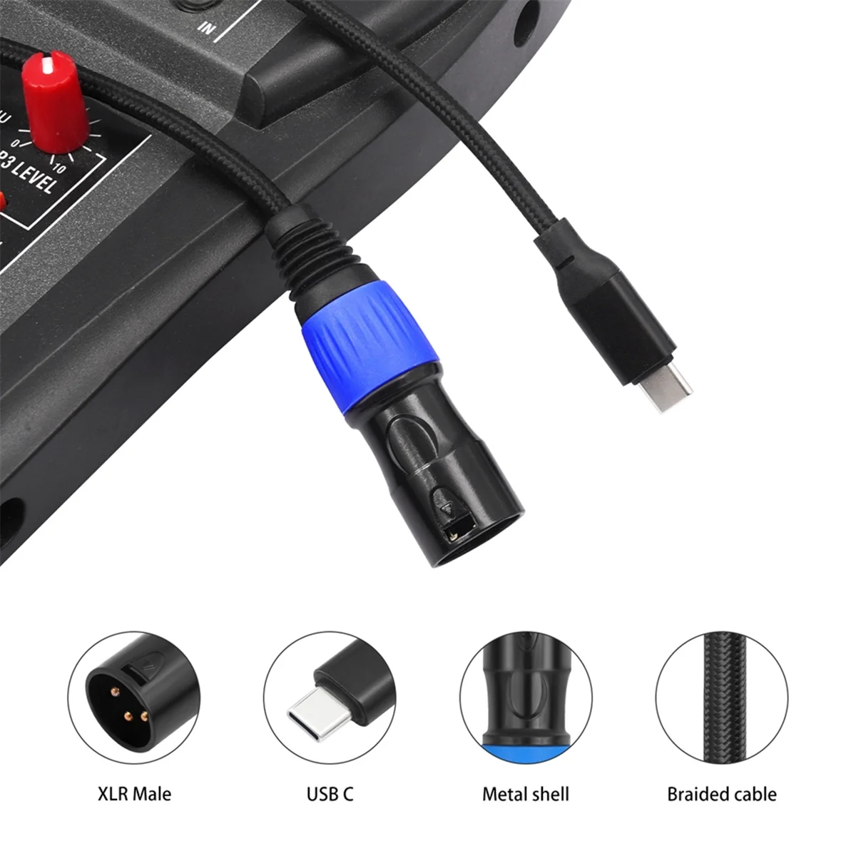 ABXHH نوع C إلى XLR ذكر Aux كابل الصوت نوع C إلى XLR ذكر الناتج ستيريو الحبل USB نوع-C ذكر إلى XLR ذكر كابل التوصيل والتشغيل