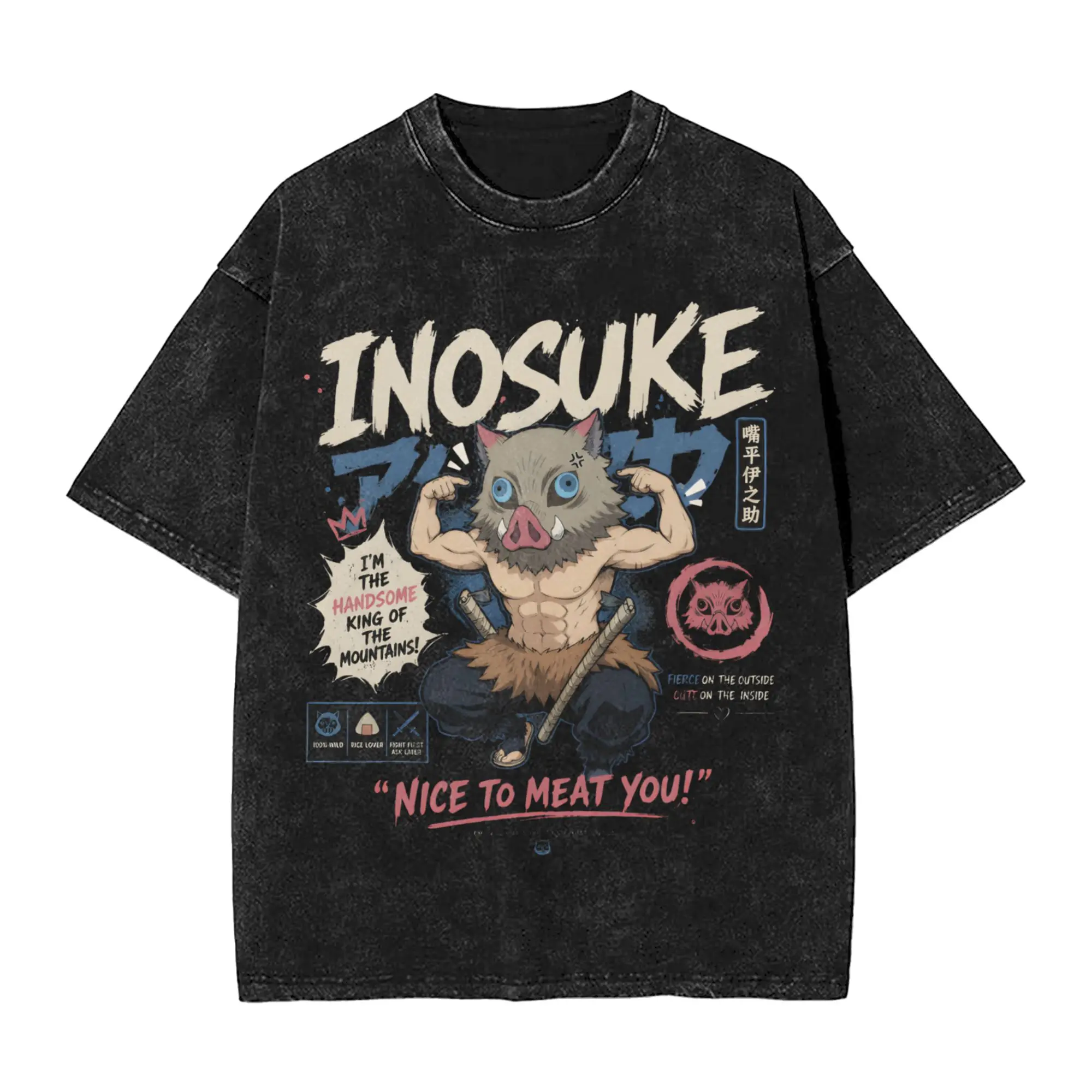 Inosuke  T-Shirt Demon Slayered Hip Hop T Shirts Short-Sleeved Vintage Tshirt Beach Casual Crewneck Oversize Tees