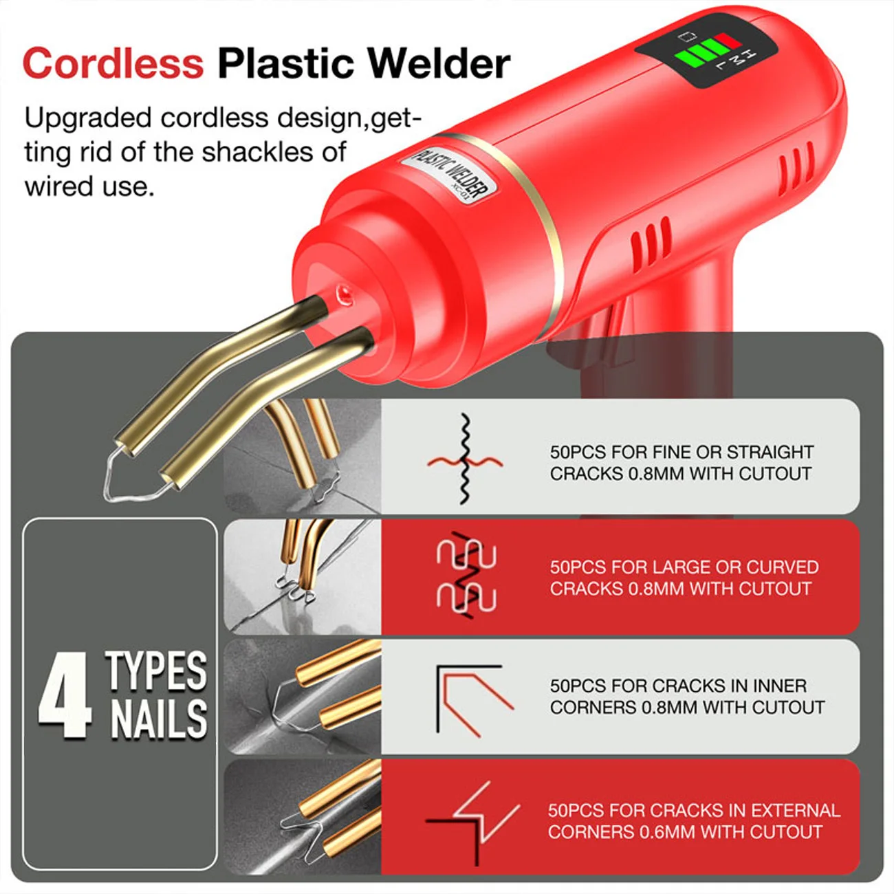 200W cucitrice a caldo rete di saldatura in plastica Kit in acciaio riparazione paraurti crepa in plastica Cordless 5000mAh USB saldatrice macchina