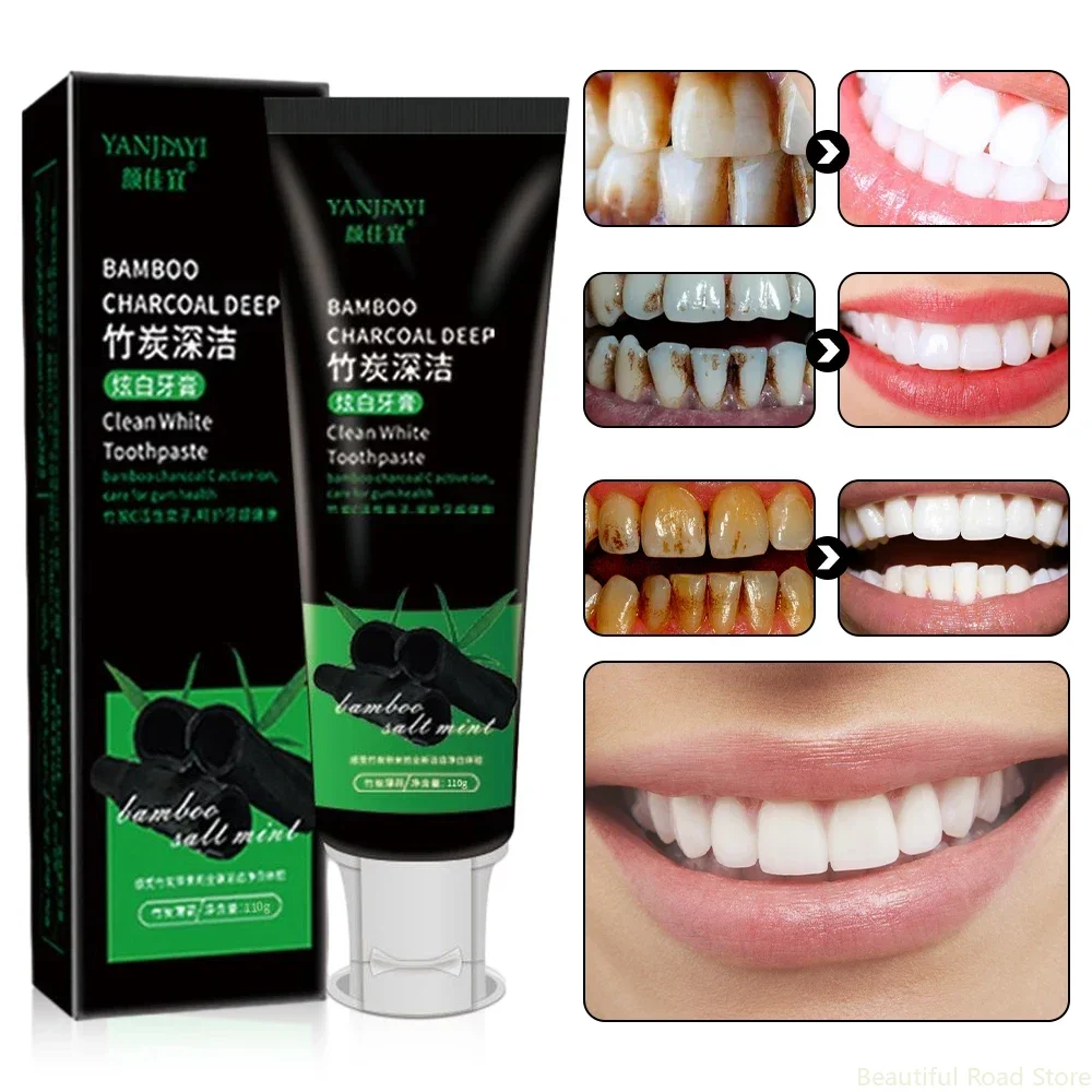 

치약 110g Bamboo Charcoal Black Toothpaste Deep Clean Mint Flavor Teeth Whitening Bad Breath Stains Care Beauty Health Maquiagem