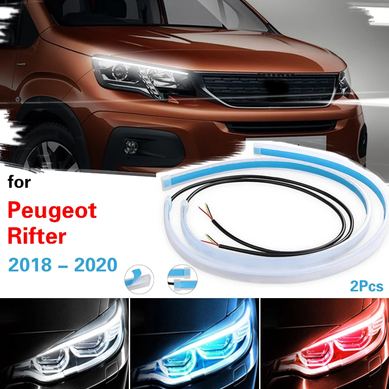 2pcs Drl Headlamp Light Guide Strip Scan LED Daytime Running Light Strip Turn Signal Light 12V For Peugeot Rifter 2018-2020