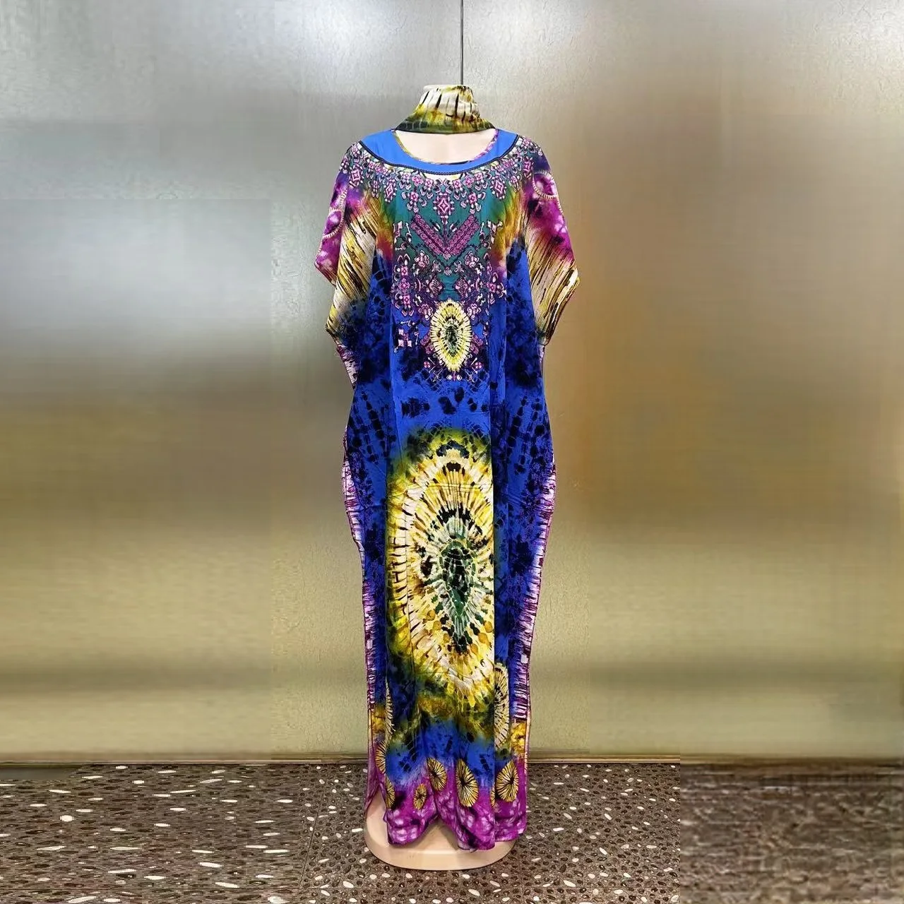 2025 New Fashion Summer Loose Breathable Robe Big Scarf African Bubu Ethnic Print Cotton Women's Plus Size Dress