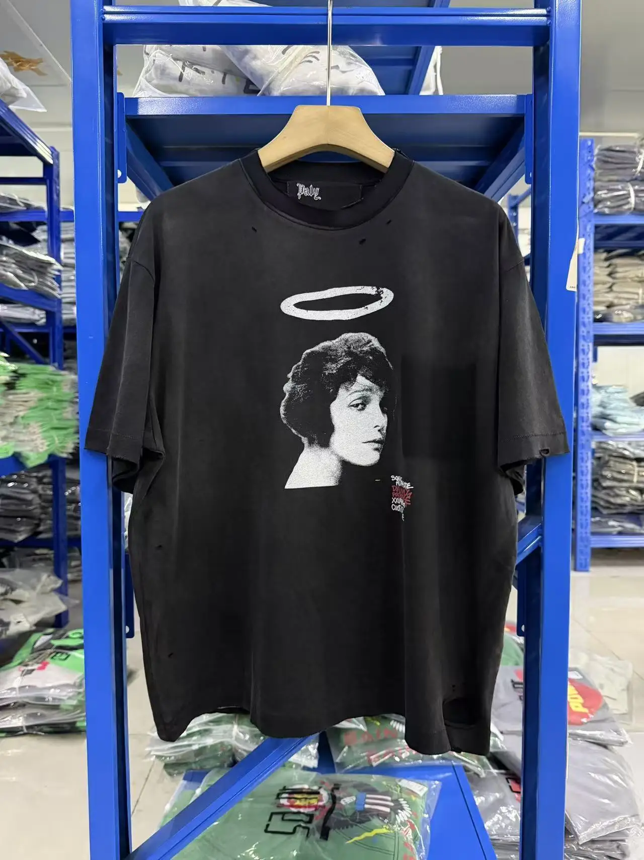 New Men paly Washed Black Angel Ripped T Shirts T-Shirt Hip Hop Skateboard Street Cotton T-Shirts Tee Top US size A206
