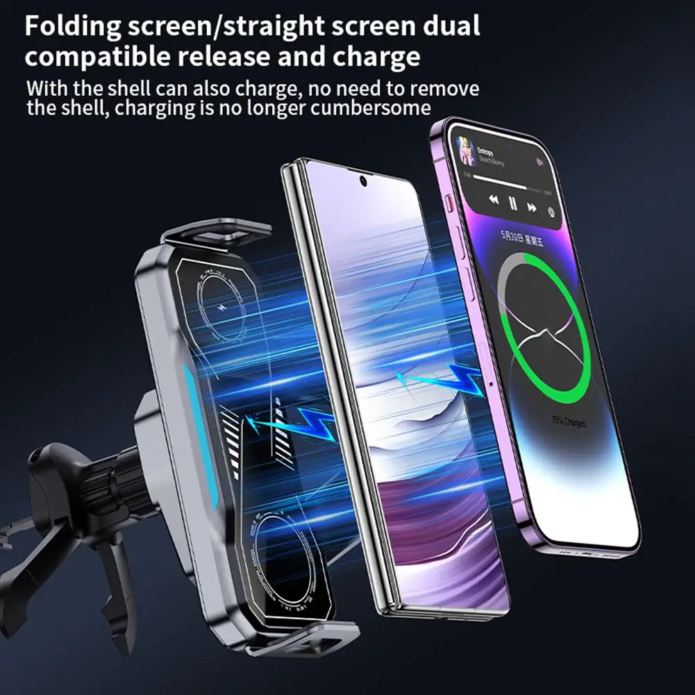 

Car Wireless Charger Dual Coil Fold Screen Phone Fast Charging For Z Fold 5 6 Flip 3 4 Air Vent Car Phone Ho K0a5