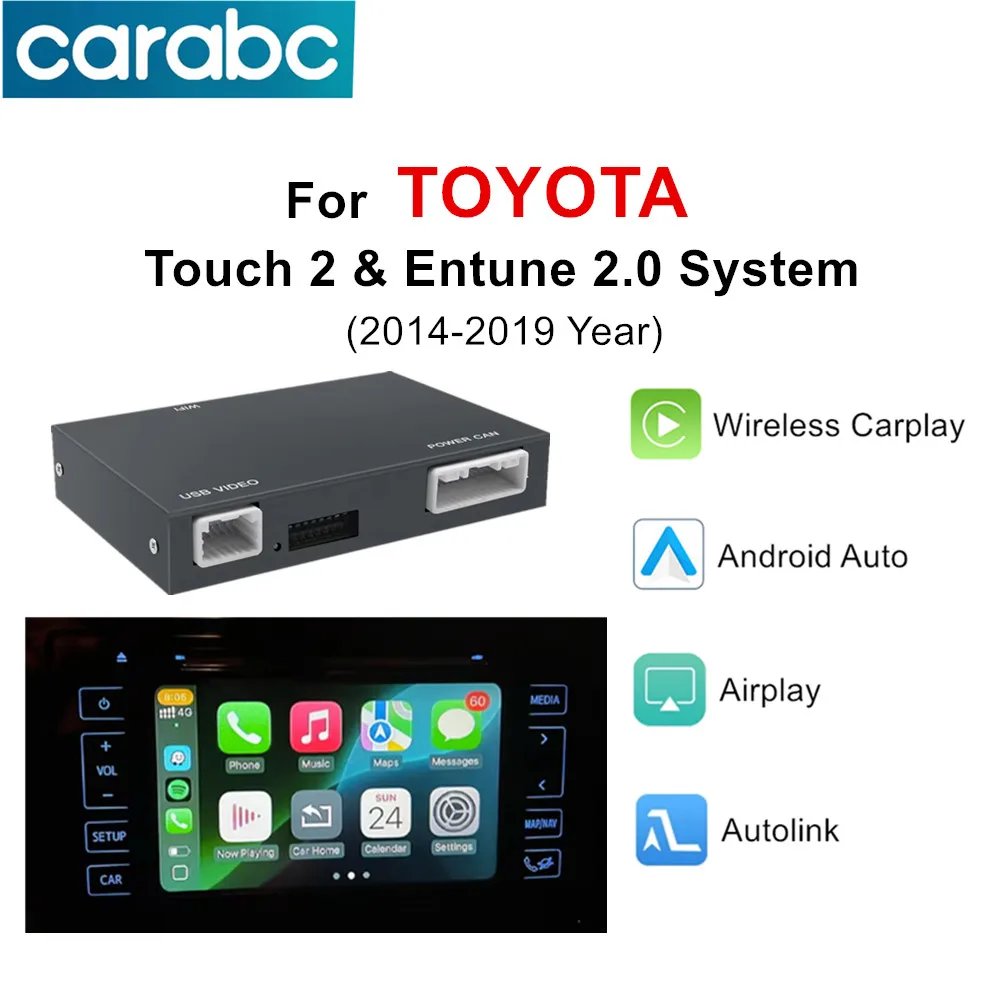 

CARABC Wireless Carplay Android Auto Module For TOYOTA Touch 2 Entune 2.0 Highlander Tundra Sienna Prius Yaris Camry CHR