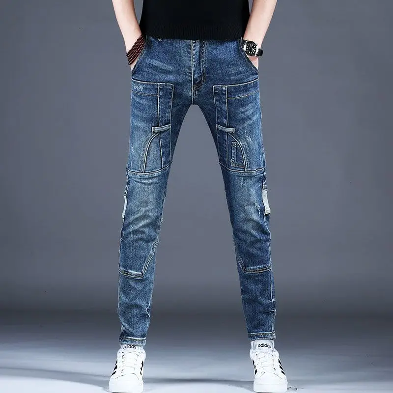 

With Pockets Trousers Male Cowboy Pants Washed Grunge Y2k Luxury Aesthetic Autumn Clothing Trend 2025 Cotton Men's Jeans Tapered