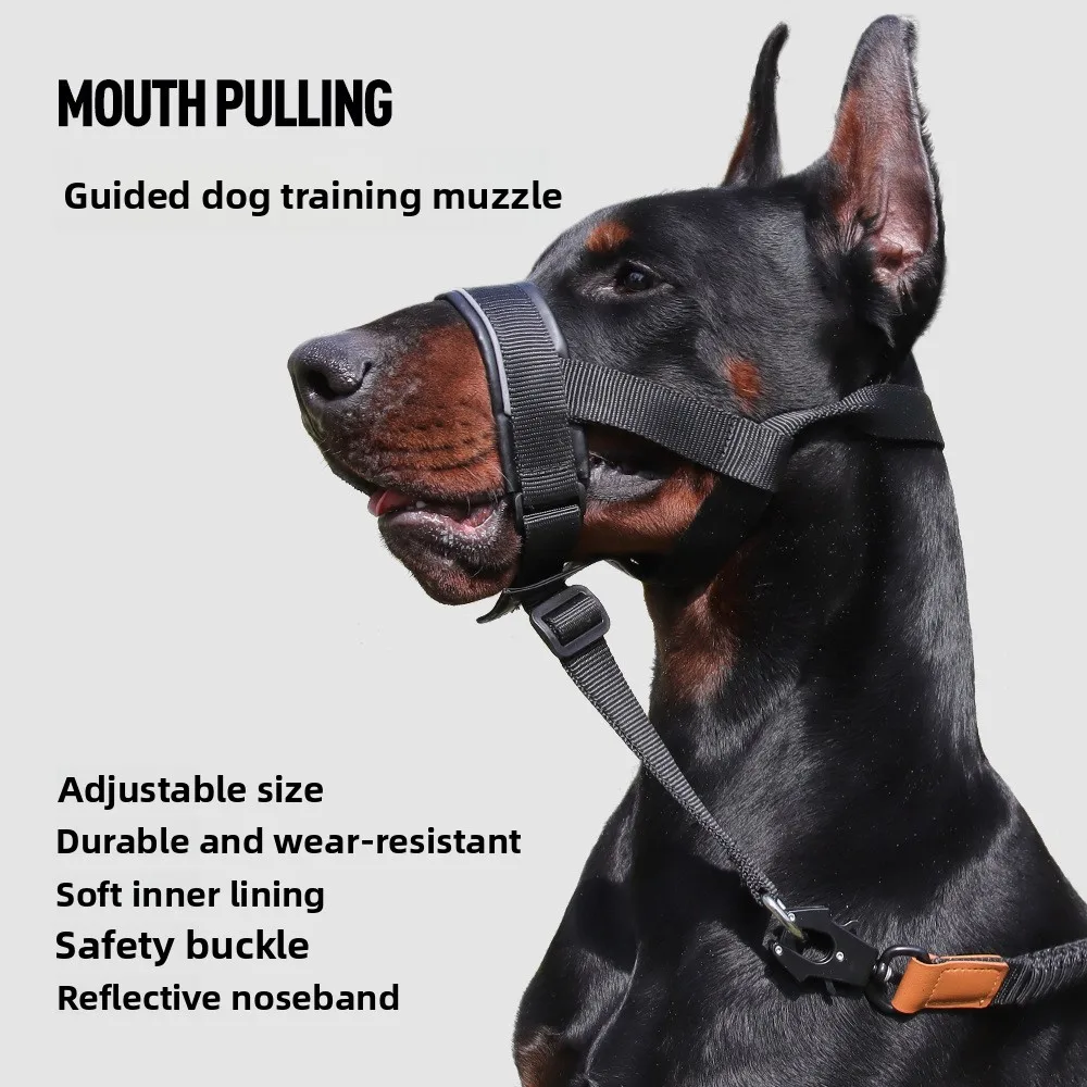 Dog mouth cover, can be traced, anti-bite, anti-barking mouth, leather, adjustable medium and large dog mouth cover