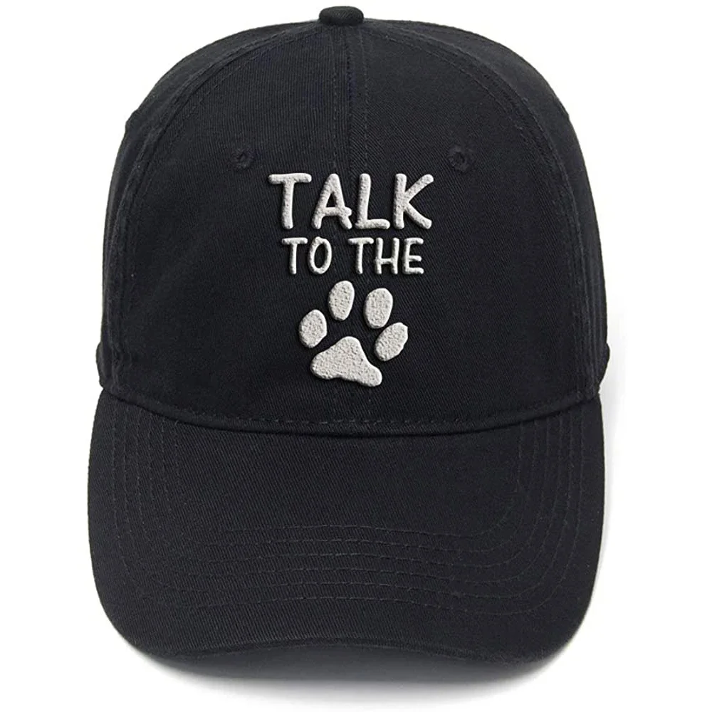 

Lyprerazy Talk to The Paw Dog Washed Cotton Adjustable Men Women Unisex Hip Hop Cool Flock Printing Baseball Cap