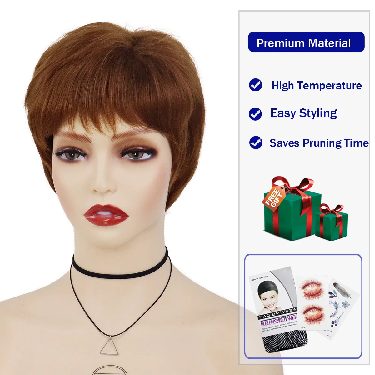 GNIMEGIL Women Wig Short Brown Synthetic Hair Wig Bob Haircut Natural Wigs for Mother Old Lady Costume Elderly Wigs Straight Cut