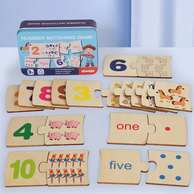 Wooden Number Matching Puzze Toys Montessori Early Education Digital Pattern Thicken Blocks Game for Baby Festival Gift Toy