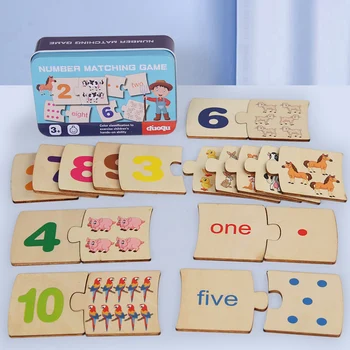Jouets Puzze assortis avec nombres en bois, éducation précoce Montessori, blocs épais à motif numérique, jeu pour bébé, jouet cadeau de Festival