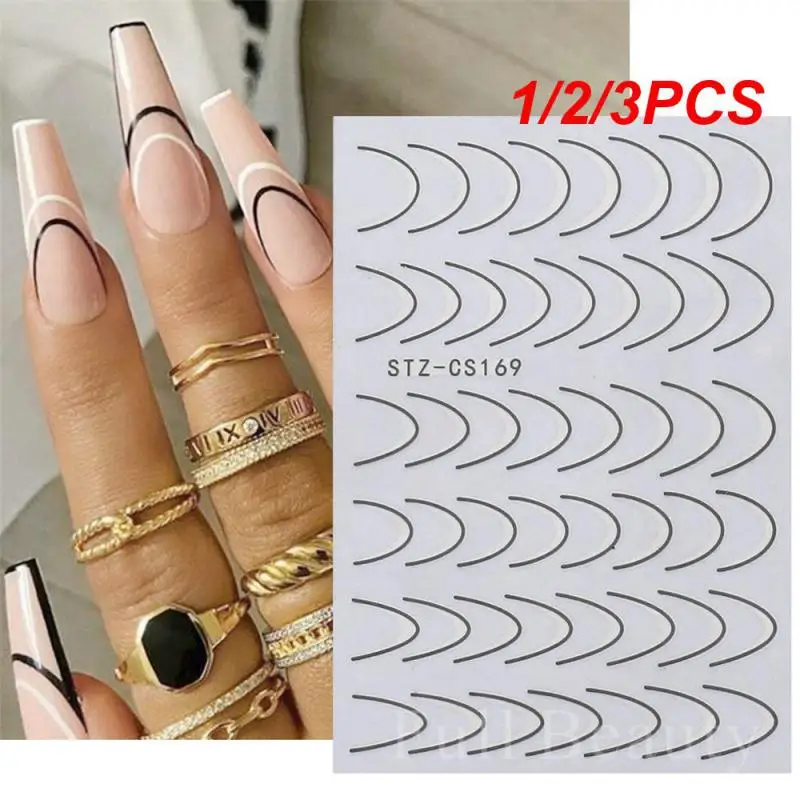 1/2/3PCS Striping Nail Art Stickers Gold Sliver Black White Straight Curve Line Adhesive Sliders Nail Art Decorations