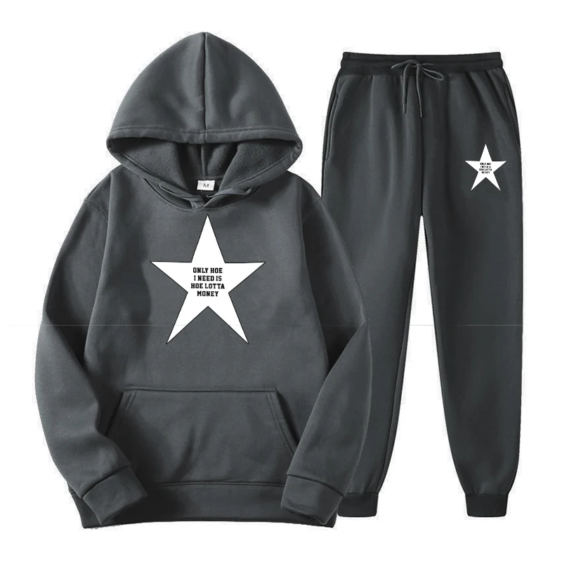 Trendy hooded sweatshirts for men and women with pentagram letter confidence print long sleeves oversized O-neck autumn and wint