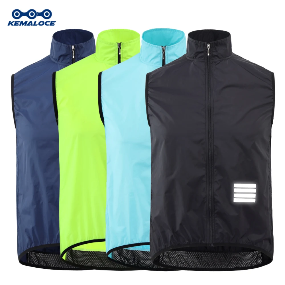 KEMALOCE Gilet da ciclismo Vento Blu Navy Uomo 2023 Gilet da bicicletta senza maniche Nero Leggero Outdoor Antivento MTB Sport Gilet da vento