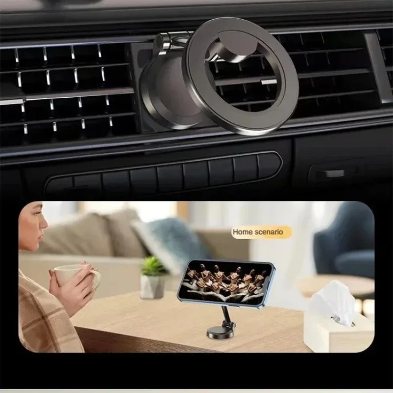 Car Phone Holder Ultra-Compact: Foldable Mac-Safe Alloy Magnet with Full Rotation for iPhone 16 Series