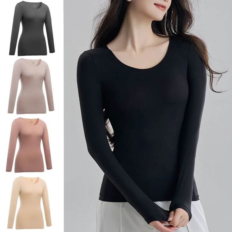 Women Thermal Underwear Autumn Winter Ladies Elastic Tights Bottoming Shirt Long-sleeved Tshirt Female Basic Pullover Warmer Top