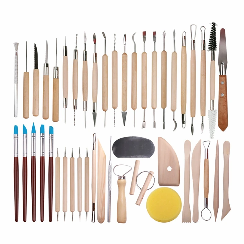 A48R-45 Pcs Pottery Clay Sculpting Tool Sets For Beginners Professional Art Crafts Wooden Handle Modeling Ceramic Clay Tools