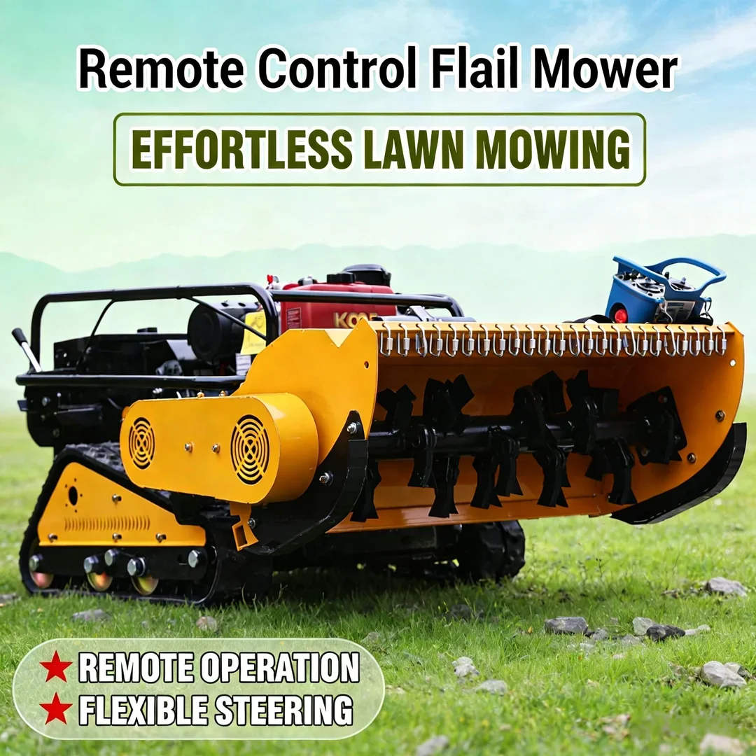 Customized Crawler Robot Flail Lawn Mower Self-Propelled All Terrain 800-1000mm Cutting Remote Control Commercial Home