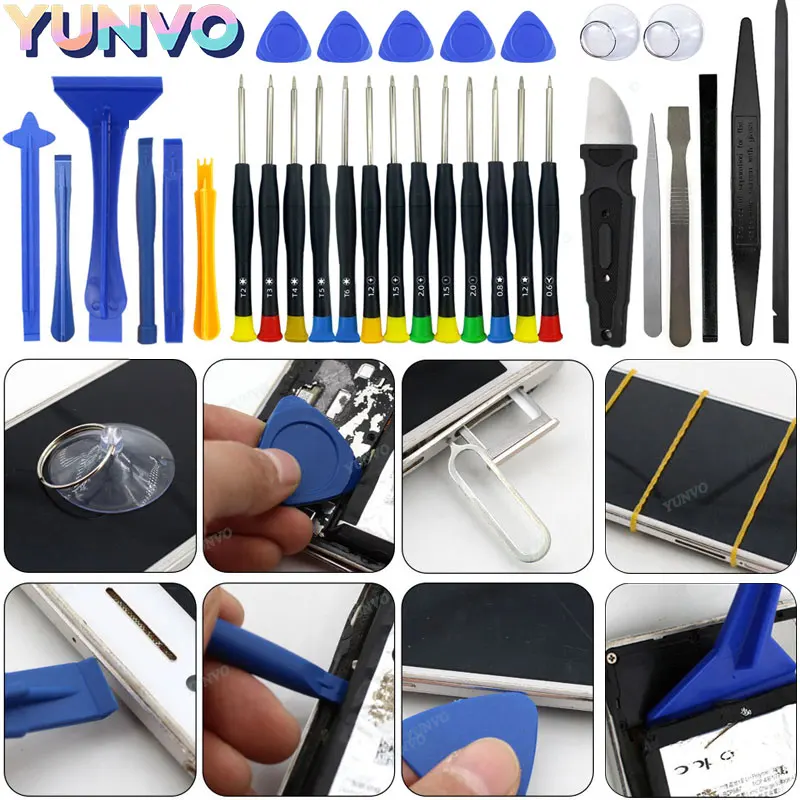 34Pcs Mobile Phone Repair Tools Plastic Pry Bar Blade Opening Screwdriver for Screen iPhone Laptop Computer Disassemble Hand Kit