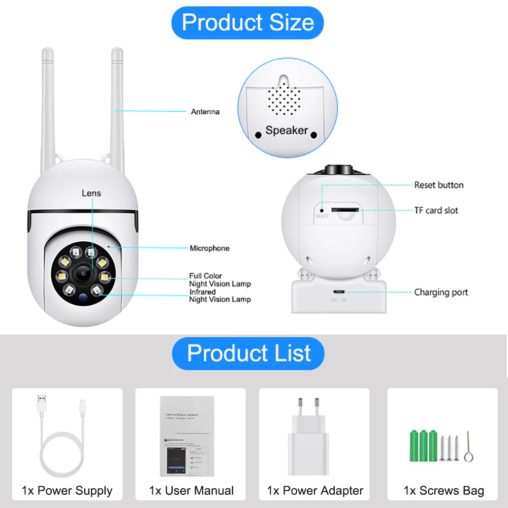 Mini Wifi IP Camera 10X Digital Zoom HD 1080P Surveillance PTZ Camera Auto Tracking Night Vision CCTV Security Home Baby Monitor