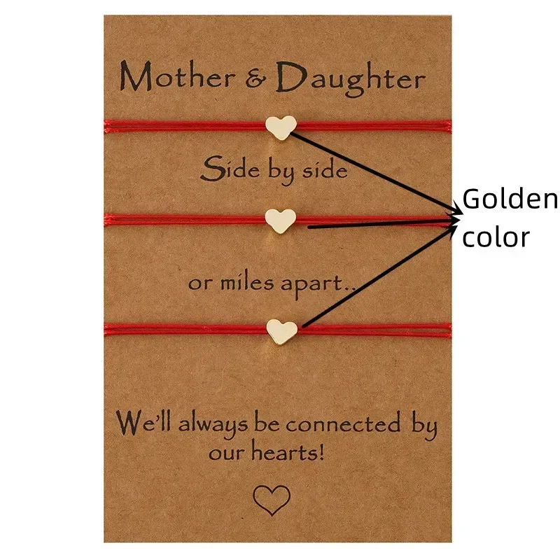 Charmsmic Mother And Daughter Small Heart Bracelets For Girls Handmade Braided Make A Wish Card Pray Jewelry Gifts Dropshipping