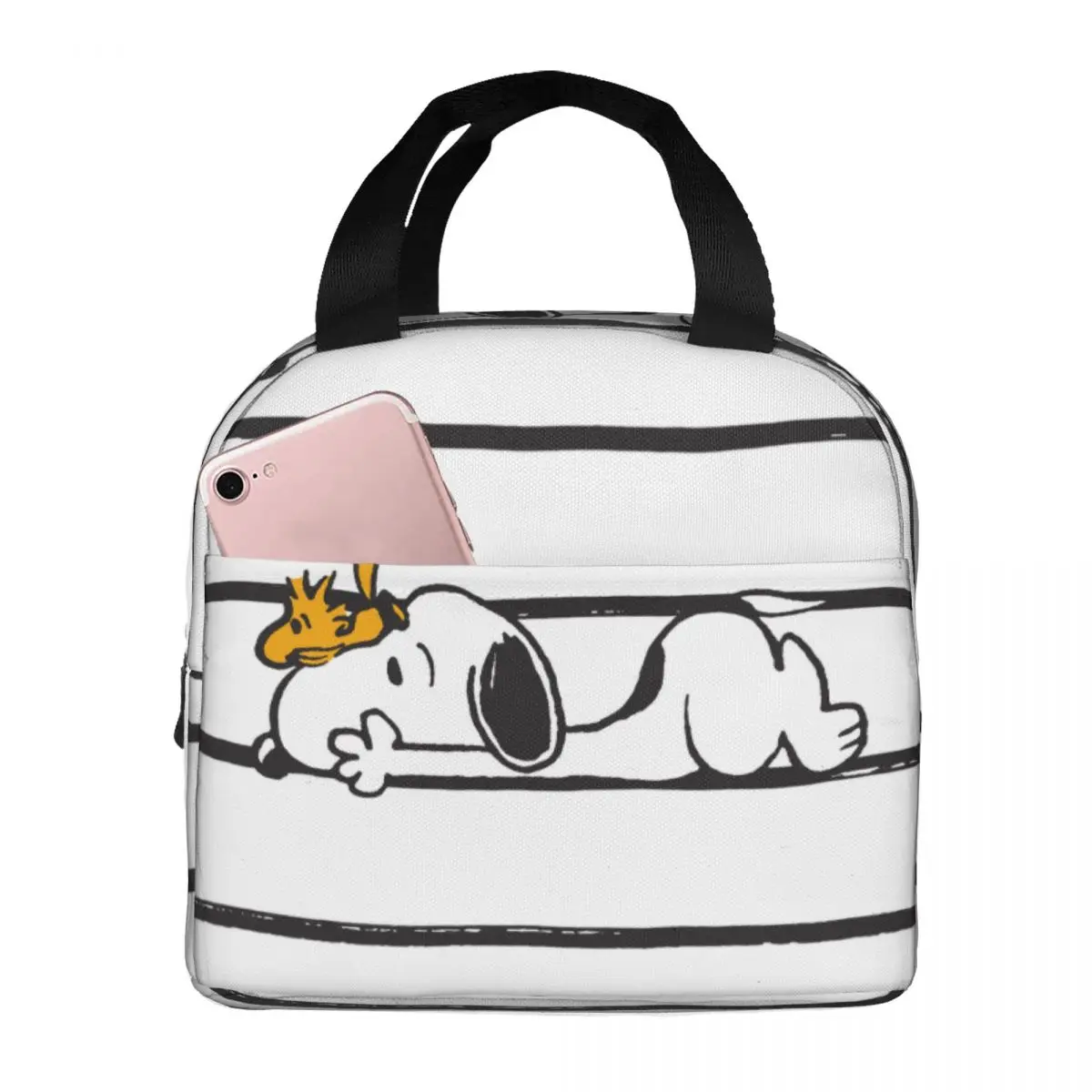 Snoopy Smile Giggle Laugh Insulated Lunch Bags Thermal Bag Reusable Leakproof Tote Lunch Box Food Storage Bags School Outdoor