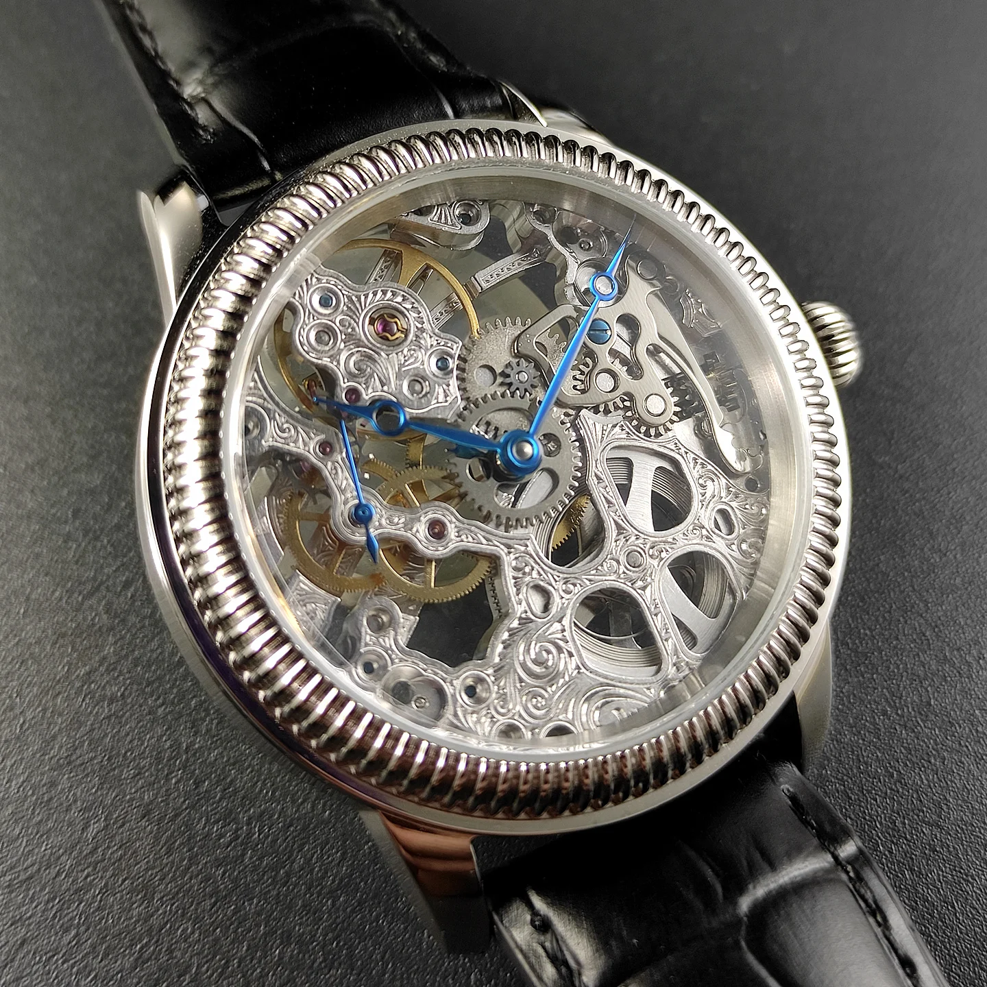 Męski zegarek mechaniczny z mechanizmem ST36, szwajcarski mechanizm, luminescencja C1, męski skórzany pasek, zegarek męski.