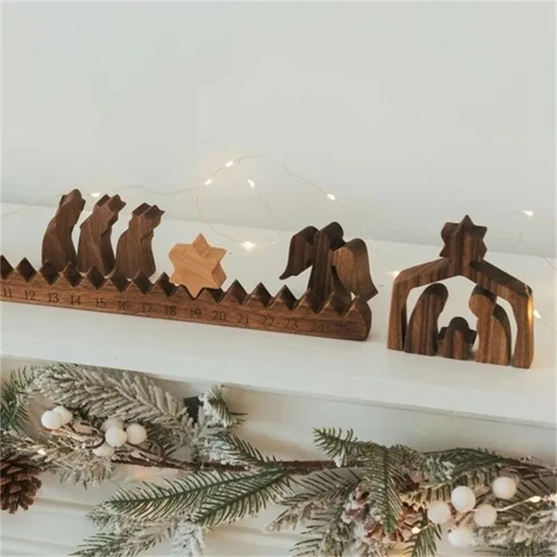 1 Set Christmas Calendar Wooden Advent Calendar Sets Simple Desktop Ornament for Home Living Room Office Home Accessories