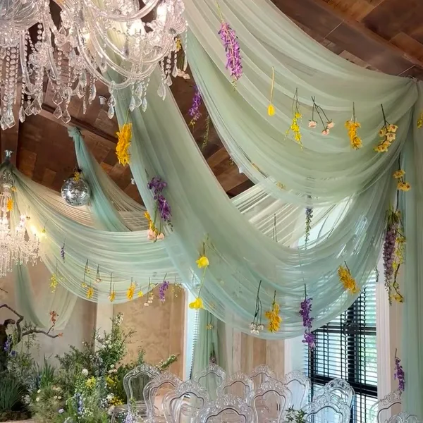 Gray Green Light Grass Draping Fabric for Wedding Scene Layout Mesh Voile Hanfu Dress Fabric