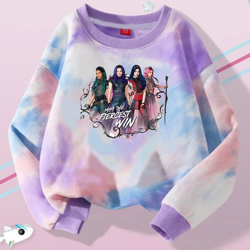 Descendants Round Neck Children Cartoon Tie-dye Clothing Girls Pink Purple Pullover Thin Clothing Clothes Kid Sweatshirt Tops