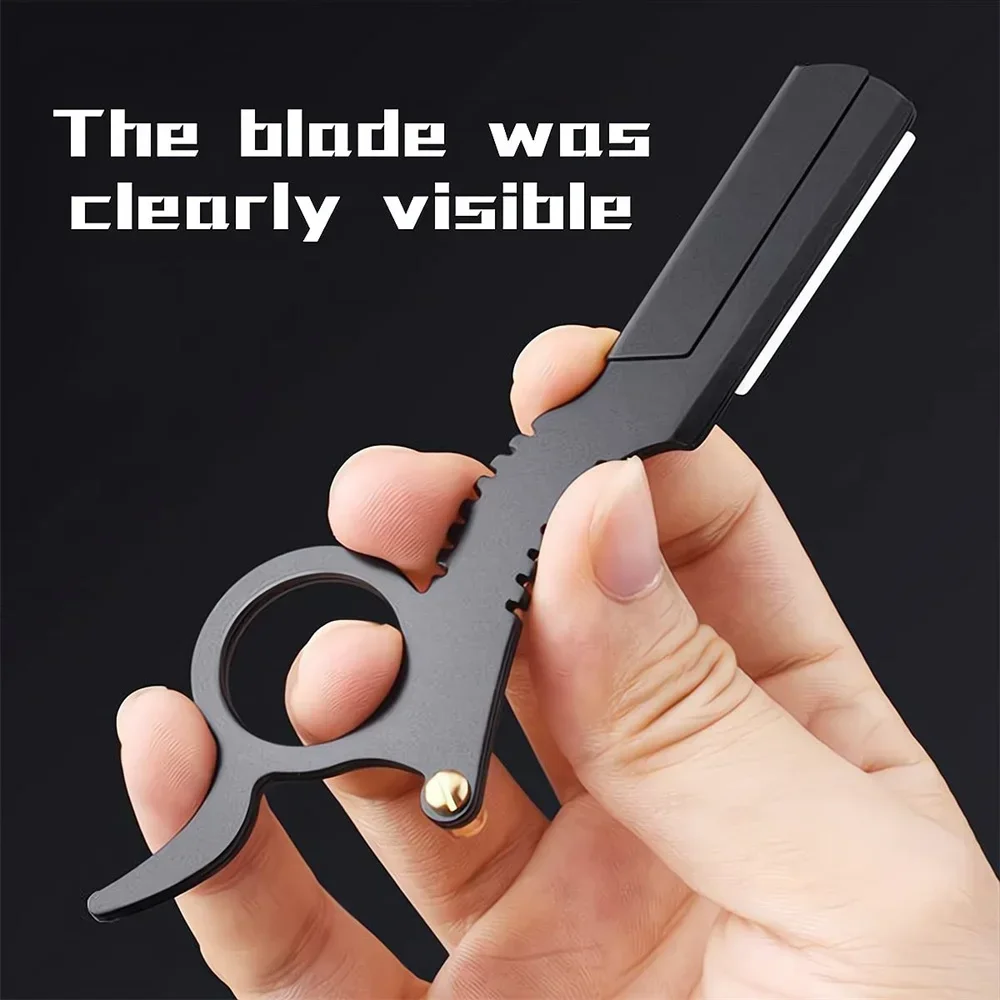 Maquinilla de afeitar Manual para pulgar, afeitadora de cejas y barba con borde recto, afeitadora de depilación para hombres, recortadora de peluquero, cuchillas reemplazables