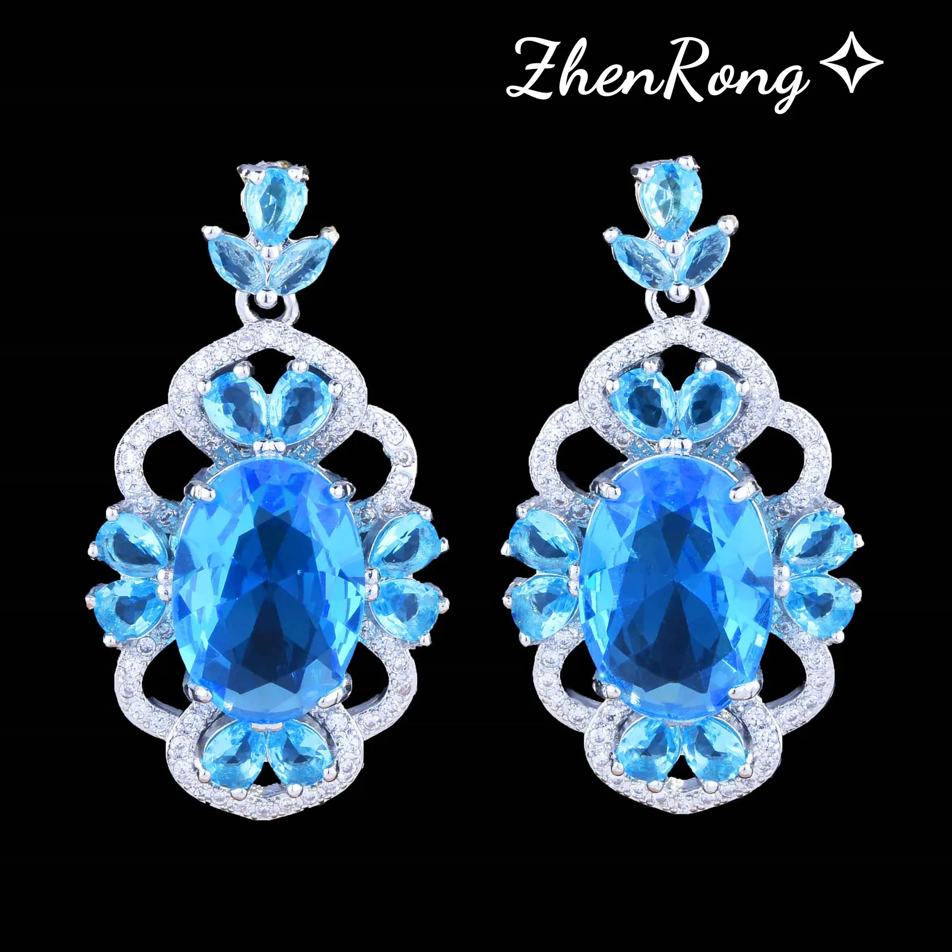 Foydjew Reykjavik Aesthetics Luxury Banquet Simulation Aquamarine Jewelry Sets Sea Blue Stone Pendant Necklaces Earrings Rings