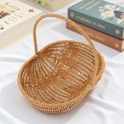 

Портативная плетеная корзина из искусственного ротанга для хранения: для кухни, пикника, фруктов, овощей, хлеба