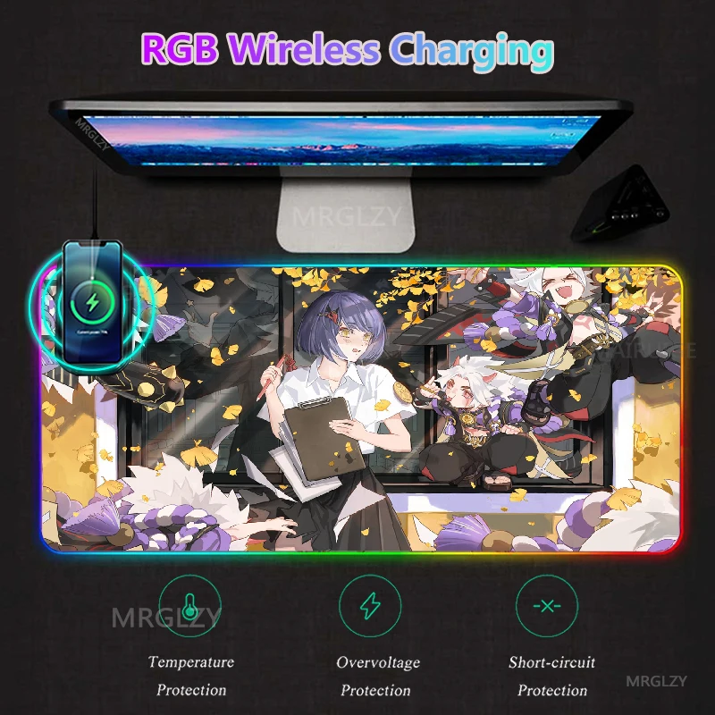 Genshin Impact Gorou RGB Wireless Charging LED Game Accessories Charger Mat Arataki Itto Gaming MousePad Typec Carpet Mouse Pad