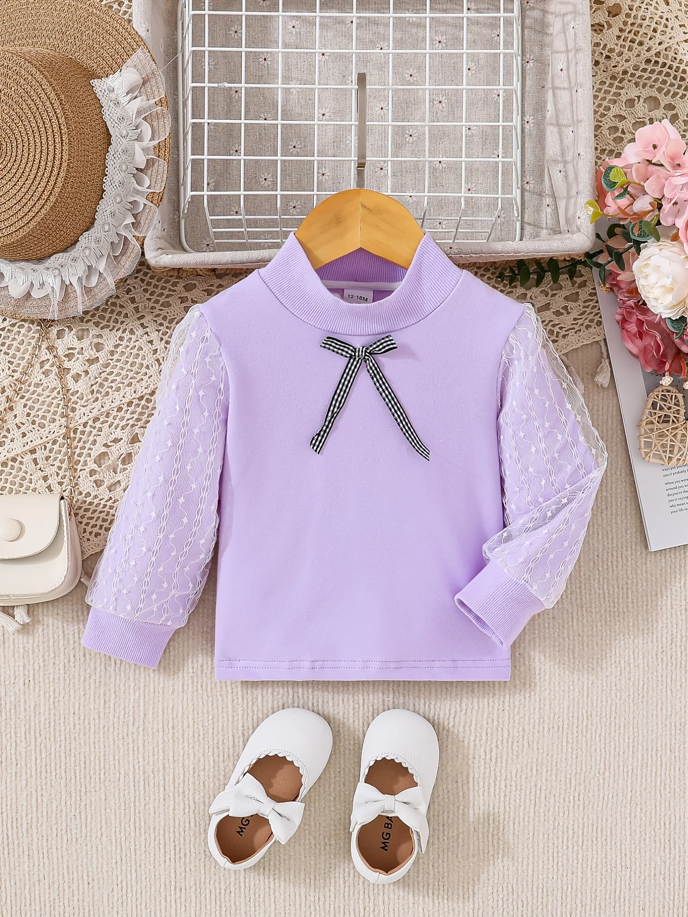 

Фиолетовый свитшот с длинными рукавами и воротником-стойкой для маленьких девочек (подходит для весны и осени)