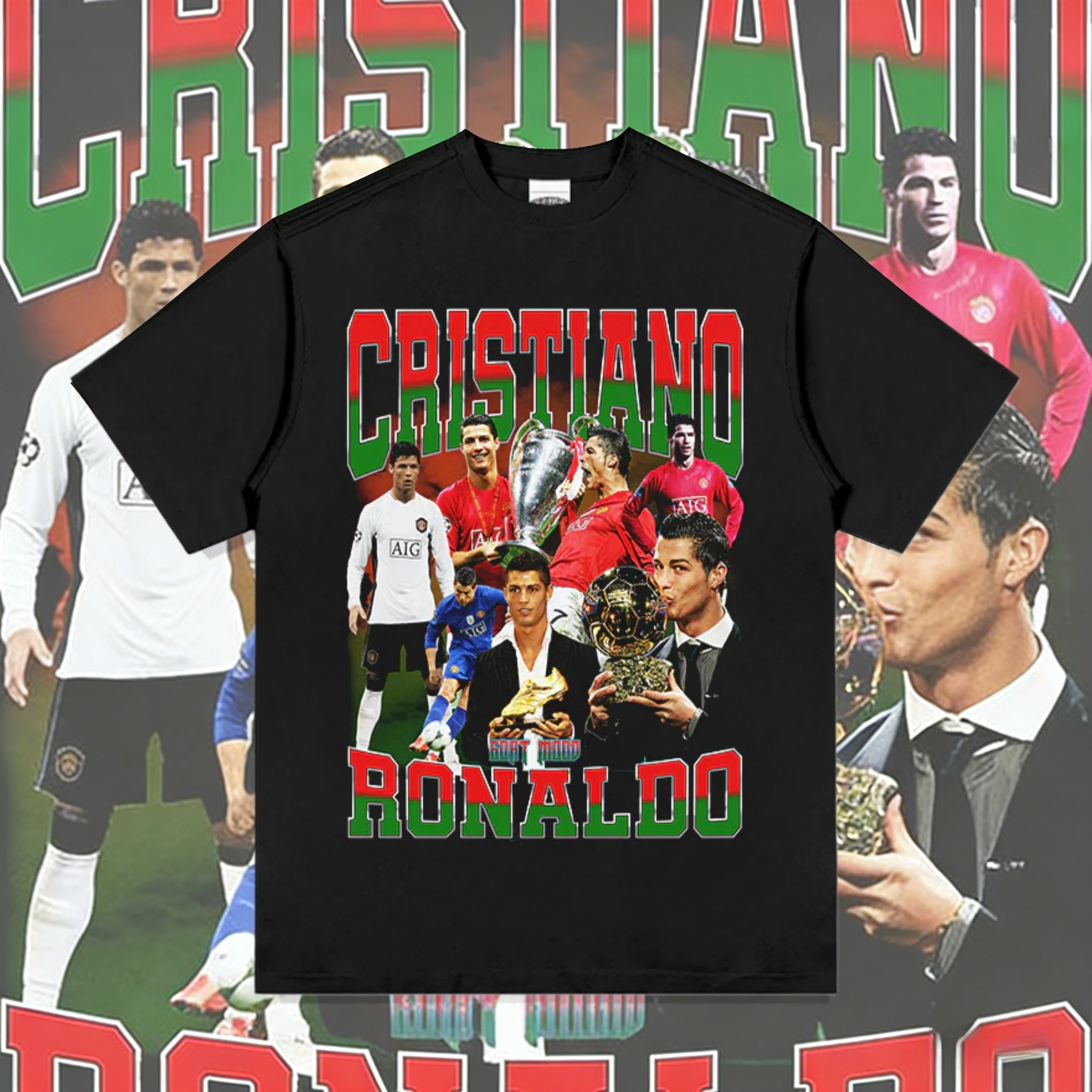 C · رونالدو الفوز لحظة 100 القطن قميص رجالي كرة القدم جيرسي التذكارية قميص الصيف المتضخم المرأة قصيرة الأكمام التي شيرت
