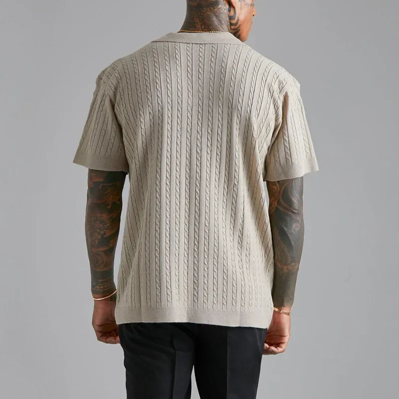 Mens Top Knitted Button Short-sleeved Shirt Summer Breathable Short-sleeved Shirt for Men