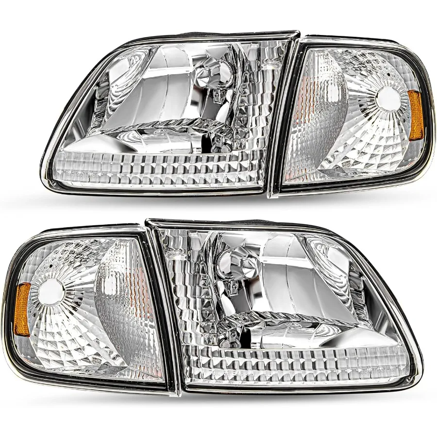 

4pcs Headlight Assembly Set with Corner Lights Fit for 97 to 03 F150 04 F150 Heritage 97 to 02 Expedition 97 to 99 F250 Headlam