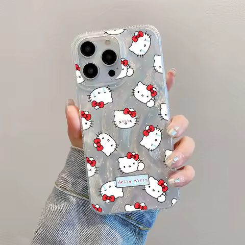 HelloKitty Cake Bow Laser Phone Case For Samsung Galaxy A55 A35 A53 A33 A54 A34 A15 A16 S25 S24 S23 S22 S21 Ultra Plus FE Cases