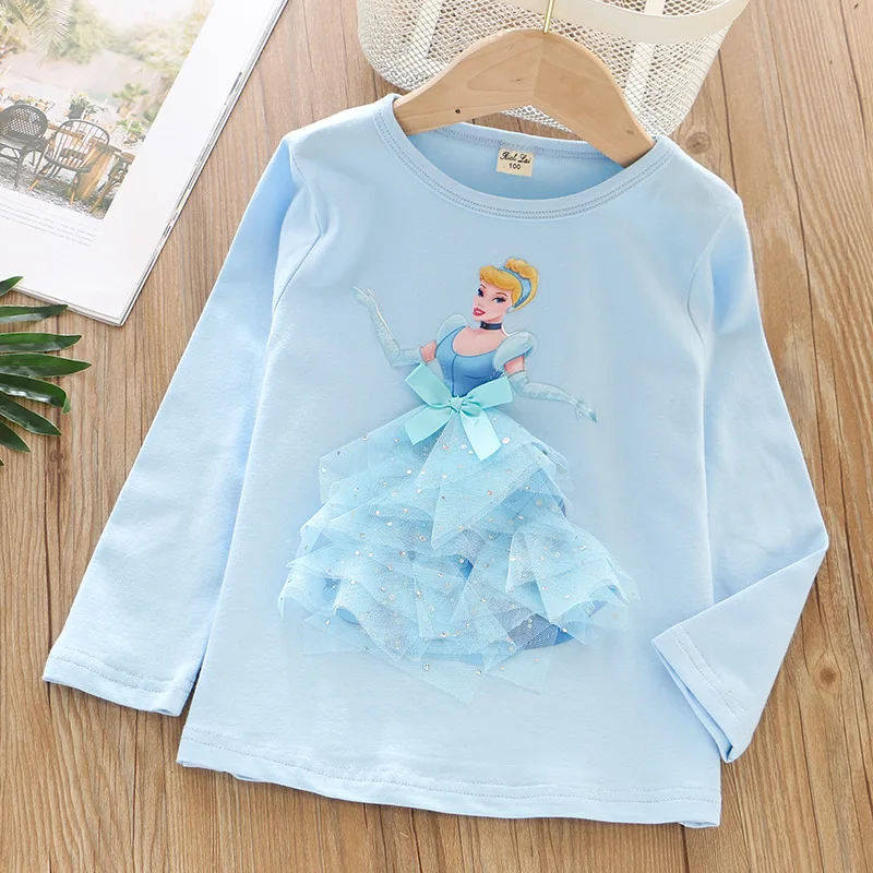 2024 New Tee Shirt Girl Clothing Long Sleeves for Children\'s T-shirt Girls  Tops Sofia Quality Cotton Frozen Elsa Clothes 3-8Y