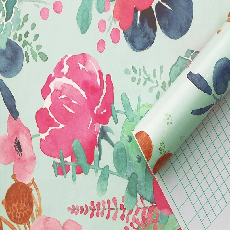 Floral Self Adhesive Wallpaper Waterproof Removable Wall Decal for Bedroom Living Room Kitchen Cabinet Furniture Renovation Stic