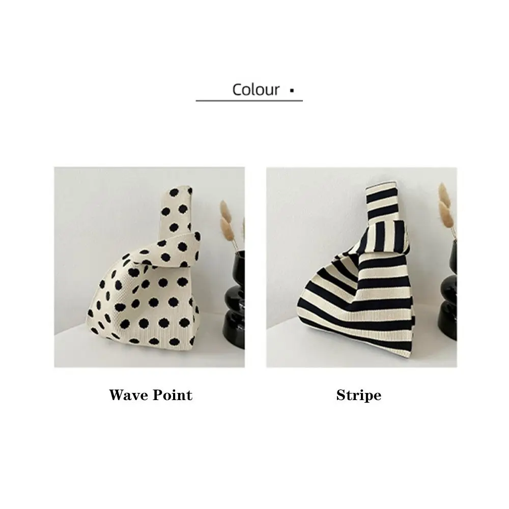 Wave Point Handmade Knit Handbag Women Knot Wrist Bag Casual Tote Bag Girls Reusable Shopping Bags