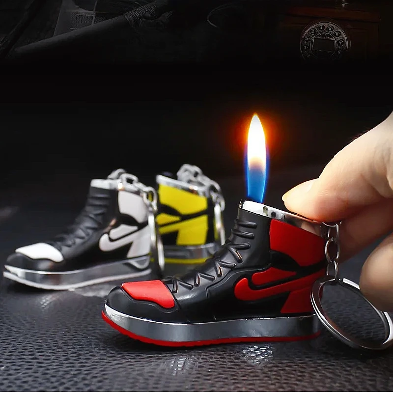 

Outdoor Portable Keychain Shoe Shaped Inflatable Lighter Pendant Butane Gas Open Flame Lighter Personalized Men's Gift