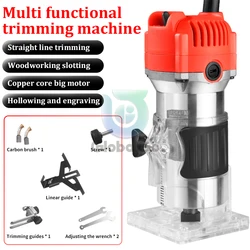 800w 30000rpm Manual Wood Router Woodworking Electric Trimmer With Milling Cutter Machines Power Carpentry Tool Combo Kit