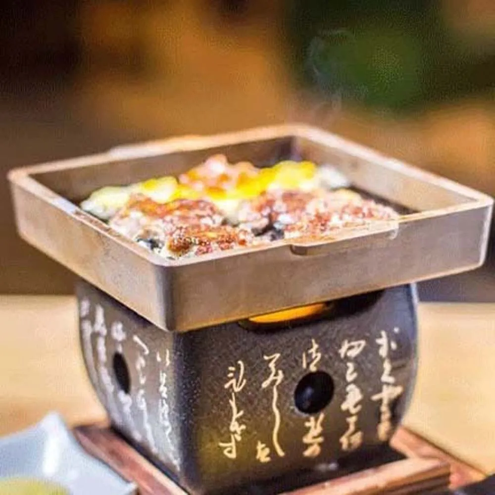 موقد فحم على الطراز الياباني، موقد كربون من سبائك الألومنيوم، شواية فحم محمولة صغيرة مع شبكة شواء، موقد نص مربع للسفر