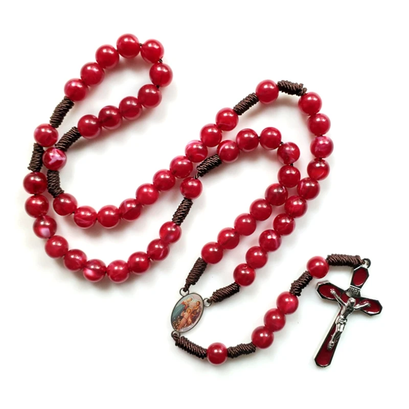 10mm Acrylic Bead Rosary Necklace Vintage Weave Catholic Religious for Cross Jes Drop Shipping