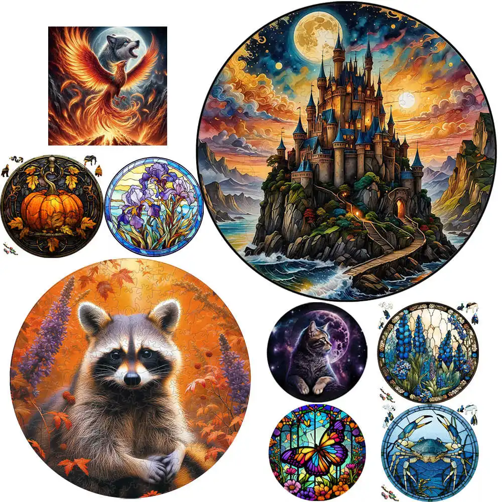 

Lovely Raccoon Wooden Animal Decompressed Puzzle for Adult Kids Brain Twister Butterfly Puzzle Intelligent Toys Holiday Gifts