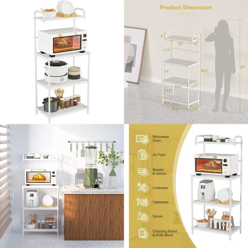 

Multifunctional 4-Tier Kitchen Baker's Rack - Sturdy Metal Microwave Oven Stand Storage with Additional Space for Kitchen Essent