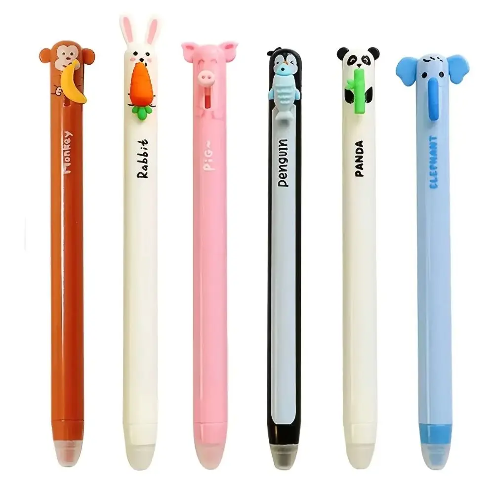 

6PCS/Set Cute Animal Shape Erasable Pen Set Blue Ink Writing Tool Gel Pen Quick Drying 0.7mm Tip Sign Pen Back To School Gift