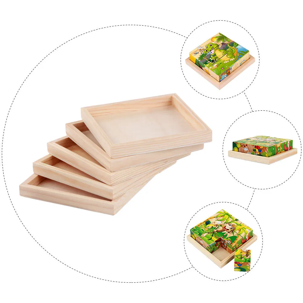 5pcs Puzzle Tray Wooden For 3D Block Storage Unfinished Wood Organizer Sorting Tray Kids Puzzle Game Mat Accessory